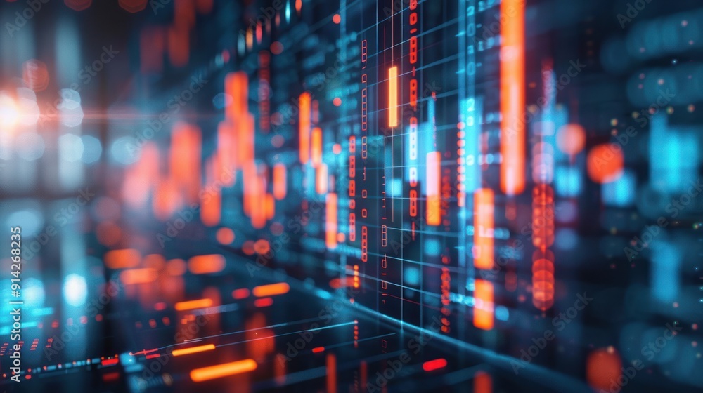 Poster abstract futuristic data network with digital grid lights