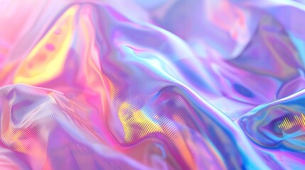 Obraz premium Colorful abstract texture of iridescent fabric with waves, creating a dreamy atmosphere with vibrant hues and smooth patterns.