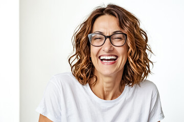 Fototapeta premium Happy woman in glasses smiling