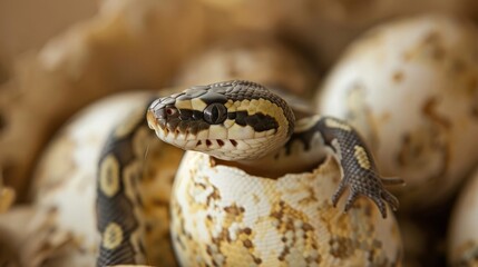 Fototapeta premium Newborn Snake Emerging from Egg