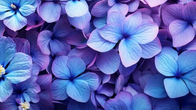 Close-up of vibrant blue and purple hydrangea flowers