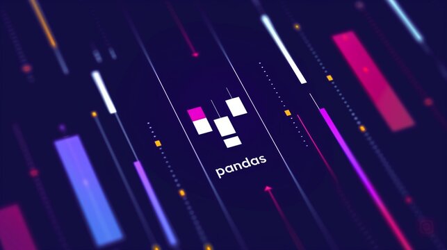 Abstract image with Pandas text, representing data analysis and manipulation with colorful bars symbolizing data visualization.