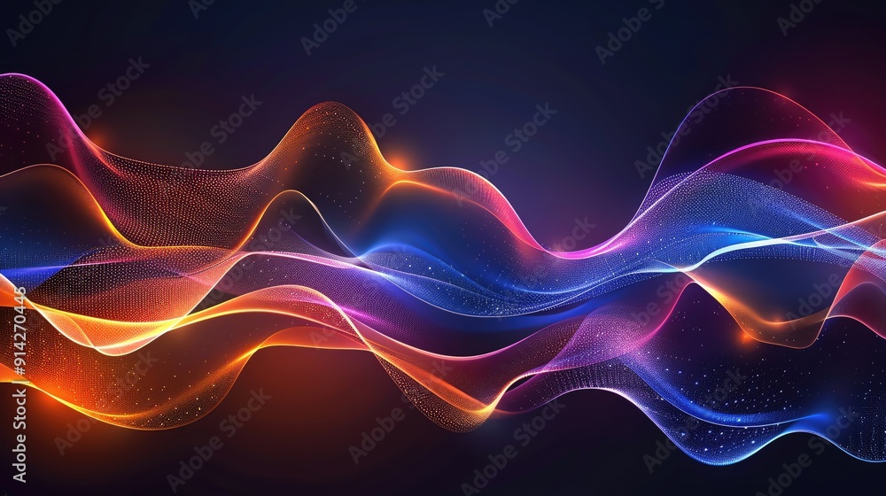 Poster vibrant abstract waves in glowing colors create a dynamic background, ideal for modern designs and d