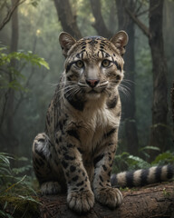Obraz premium Clouded Leopard in Misty Forest