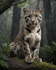 Fototapeta premium Clouded Leopard in Misty Forest