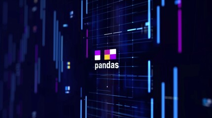 Pandas text on a digital background, symbolizing data analysis and manipulation capabilities in Python.