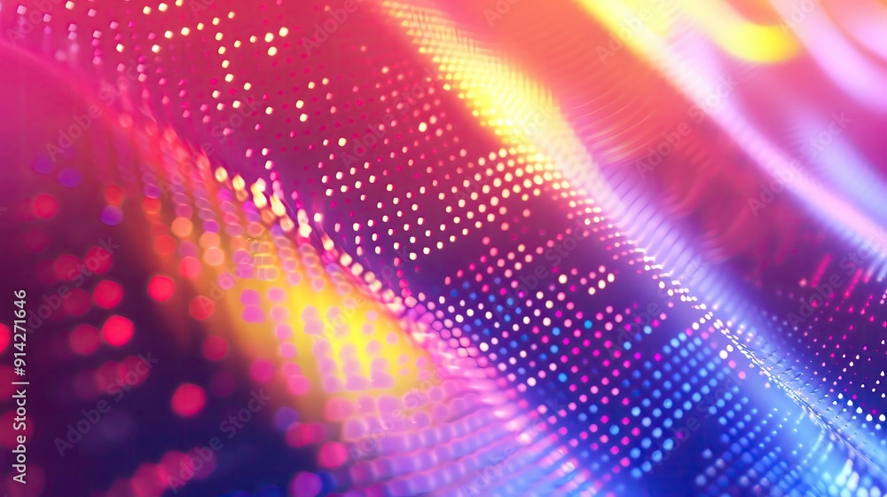 Poster vibrant abstract background featuring colorful wave patterns and luminous dots, perfect for technolo