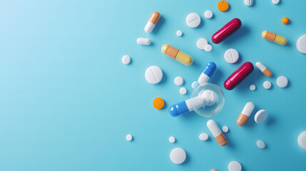tablets and capsules white plastic bottle represents the concept of medicine and pharmacology