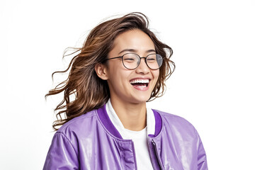 Obraz premium Portrait of a Young Woman with Glasses Laughing