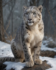Naklejka premium Majestic Snow Leopard in Winter Landscape