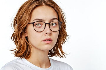 Obraz premium Woman Wearing Glasses and Looking Away