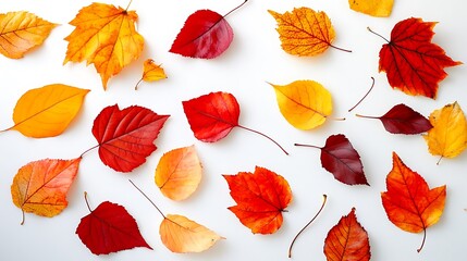 Fototapeta premium A Collection of Red, Orange, and Yellow Autumn Leaves on a White Background