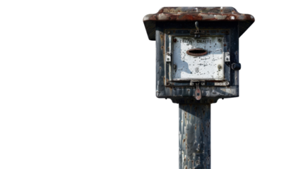 Vintage mail box pole on transparent background