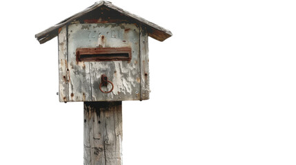 Vintage mail box pole on transparent background