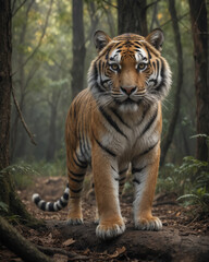 Obraz premium Majestic Tiger in Misty Forest