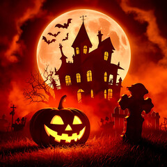 Happy Halloween Spooky Nighttime Scene Horizontal Background 1