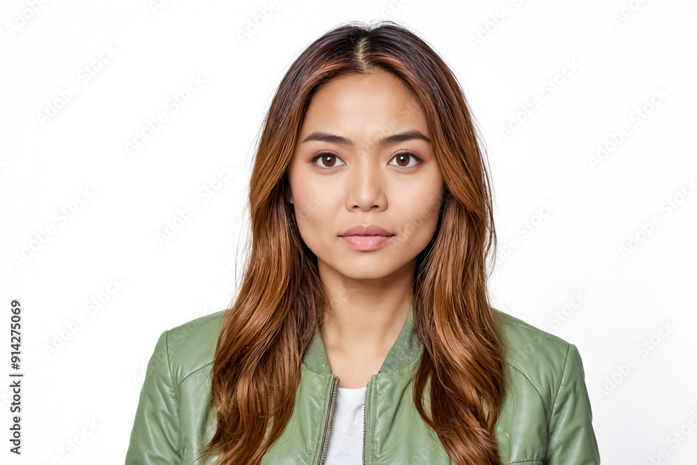 Canvas Prints Portrait of a young woman with long brown hair and a green jacket