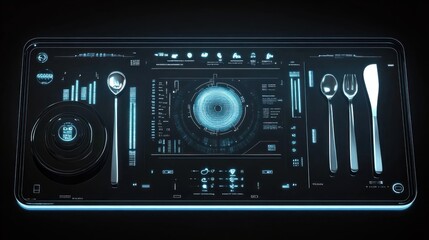 Fototapeta premium Futuristic Table Setting with Digital Interface