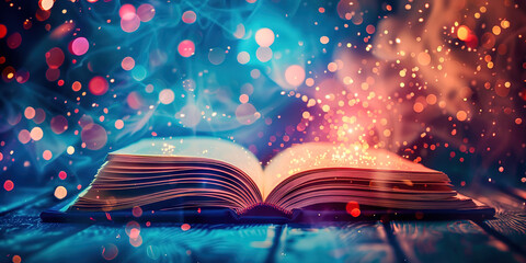 An open book with exploding colors