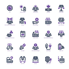 Solar Power icon pack for your website, mobile, presentation, and logo design. Solar Power icon dual tone design. Vector graphics illustration and editable stroke.