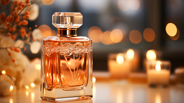 A bottle of perfume with a blur background and text space