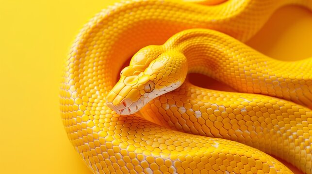 A bright yellow snake symbolizing Python programming and automation concept.