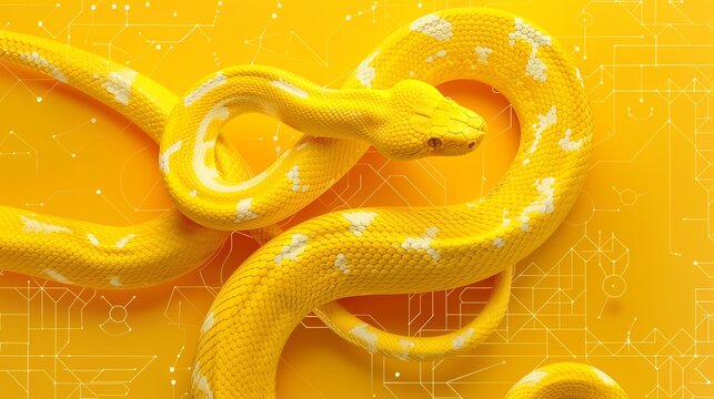 A vibrant yellow snake on a circuit board background symbolizes Python in data science.