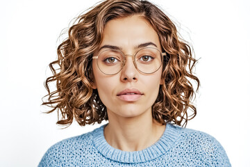 Fototapeta premium Portrait of a young woman with curly hair and glasses