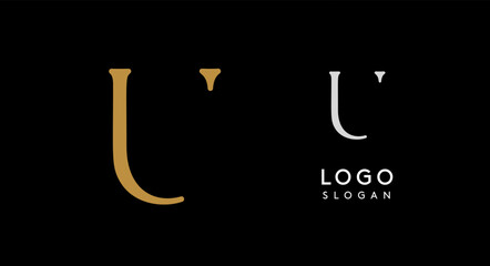 Minimalist logo design with letter U in gold on black background for luxury brand, beauty and fashion, premium corporate identity, and cutting-edge innovative futuristic projects. Vector illustration.
