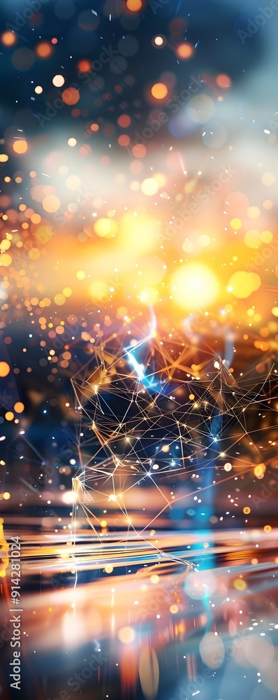 Poster abstract network background with bokeh lights.
