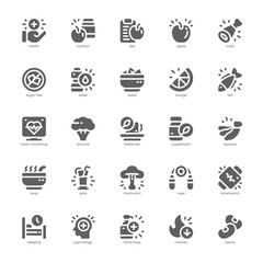 Health and Nutrition icon pack for your website, mobile, presentation, and logo design. Health and Nutrition icon glyph design. Vector graphics illustration and editable stroke.