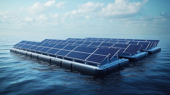 Floating PV solar energy power plant, representing cutting-edge innovation in renewable energy with a modern and clean design.
