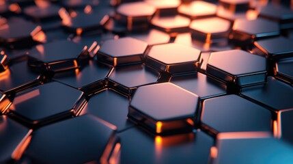 Obraz premium 3D abstract background with interlocking hexagonal patterns and metallic textures