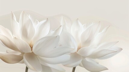 Fototapeta premium Two white flowers are in the foreground of the image