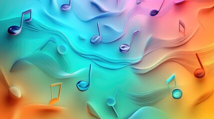 3D abstract background with layered musical notes and gradient colors, artistic music theme