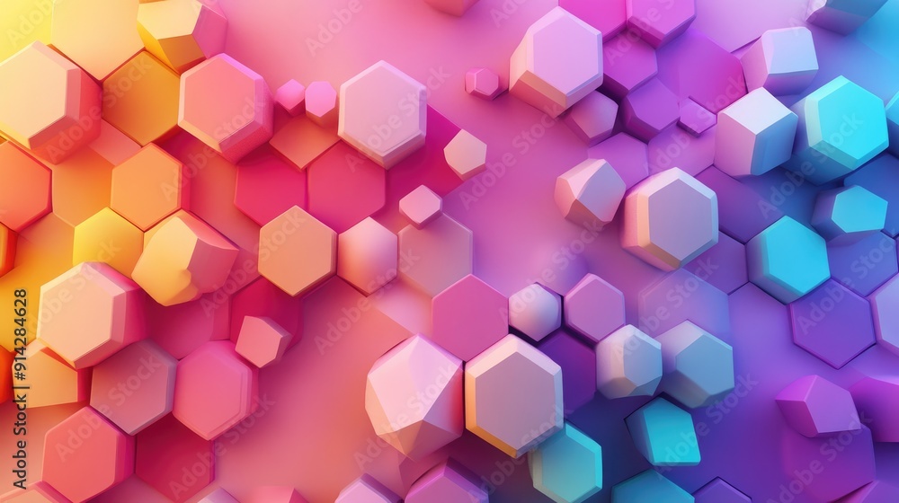Aufkleber abstract 3d background with colorful hexagons and soft gradients, modern and vibrant design