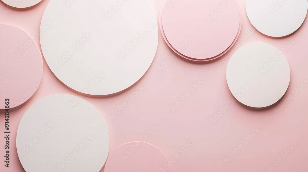 Poster abstract flat lay of high-detail minimal geometric shapes in pastel hues presenting a refined and el