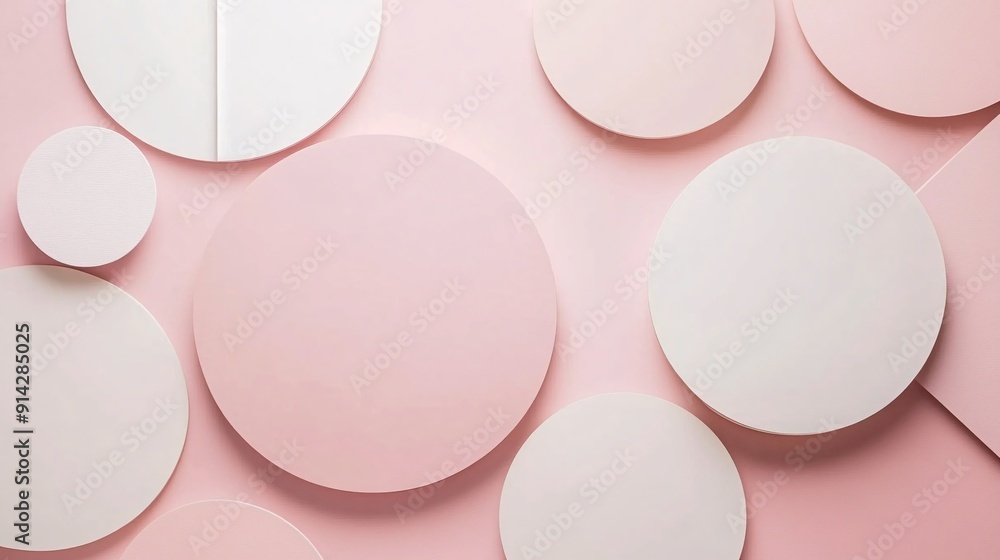 Poster abstract flat lay of high-detail minimal geometric shapes in pastel hues presenting a refined and el