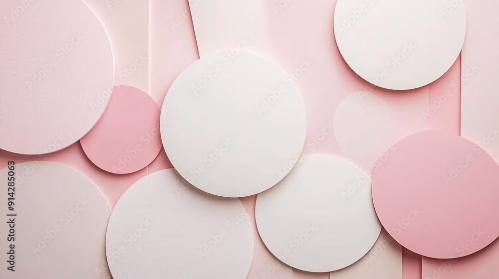Poster abstract flat lay of high-detail minimal geometric shapes in pastel hues presenting a refined and el