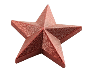 A shimmering red star sculpture with a geometric design, perfect for festive decorations or art displays.