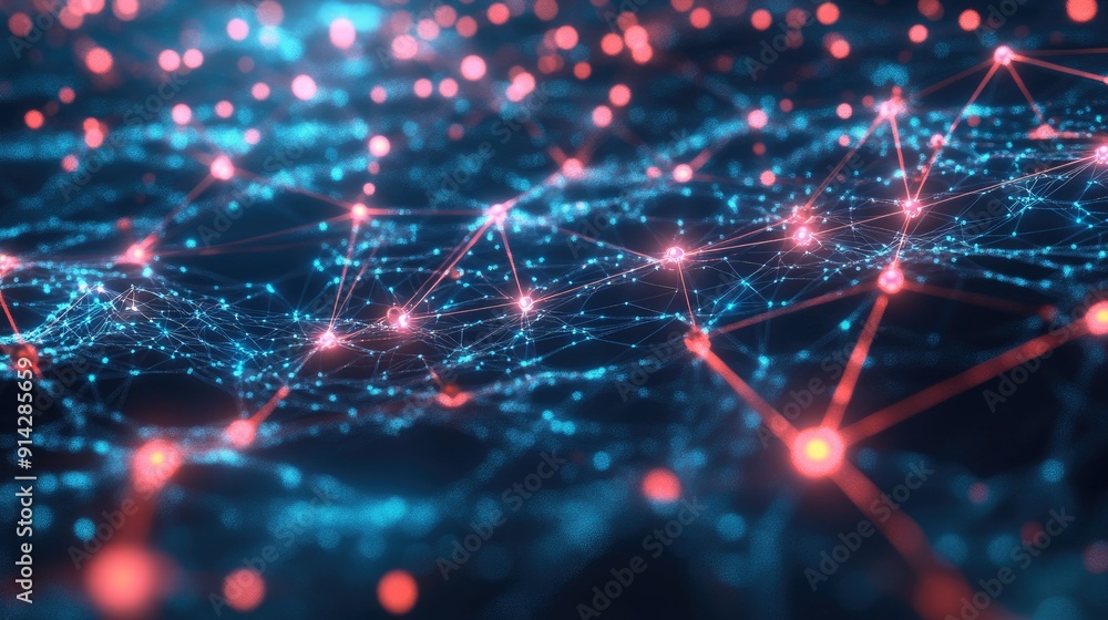 Poster abstract 3d background with interconnected digital nodes and data streams, modern tech design
