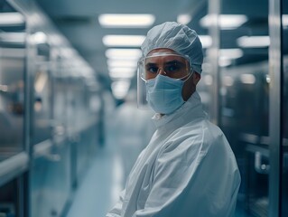 Worker in Futuristic Cleanroom Setting with Advanced Technology and Precise Equipment