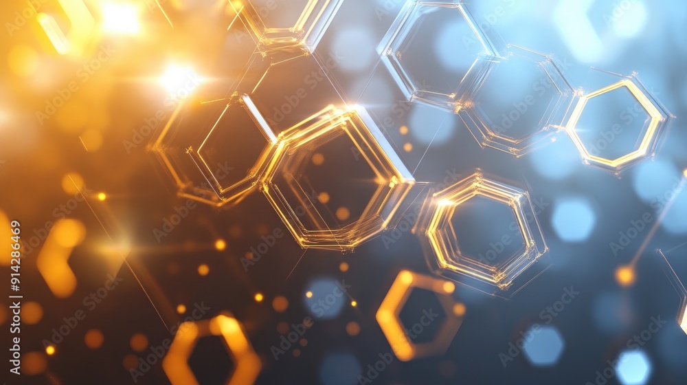 Poster abstract 3d background with transparent hexagons and light effects, futuristic design