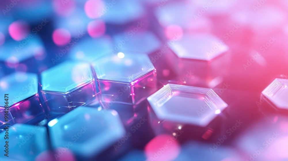 Poster abstract 3d background with transparent hexagons and light effects, futuristic design