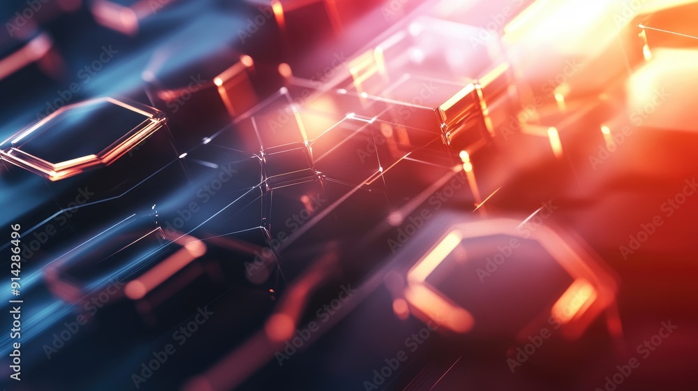 Poster abstract 3d background with transparent hexagons and light effects, futuristic design