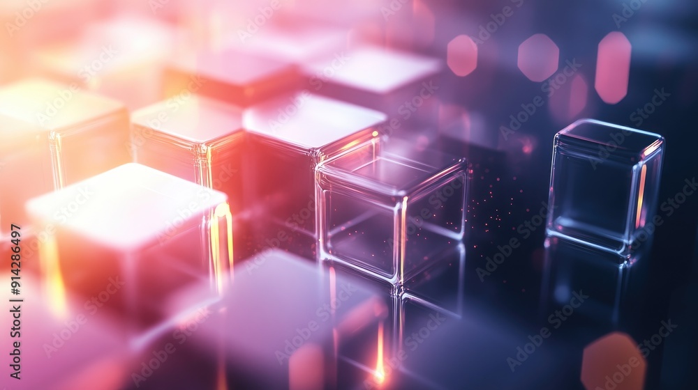 Poster abstract 3d background with transparent hexagons and light effects, futuristic design
