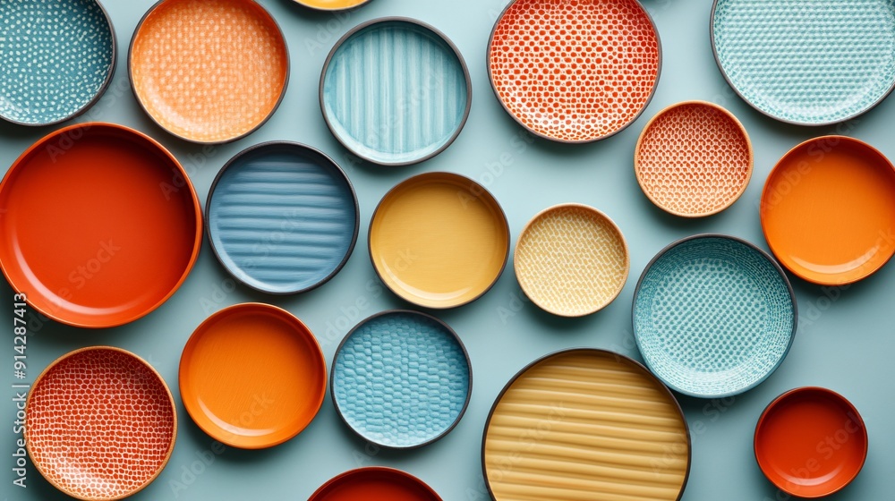 Poster Abstract design with intricate geometric patterns in pastel colors presented in a flat lay format for a minimalist and sophisticated look Stock Photo with copy space