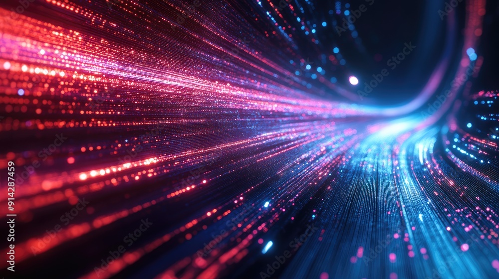 Poster abstract 3d technology background with dynamic data flow and neon accents, futuristic design