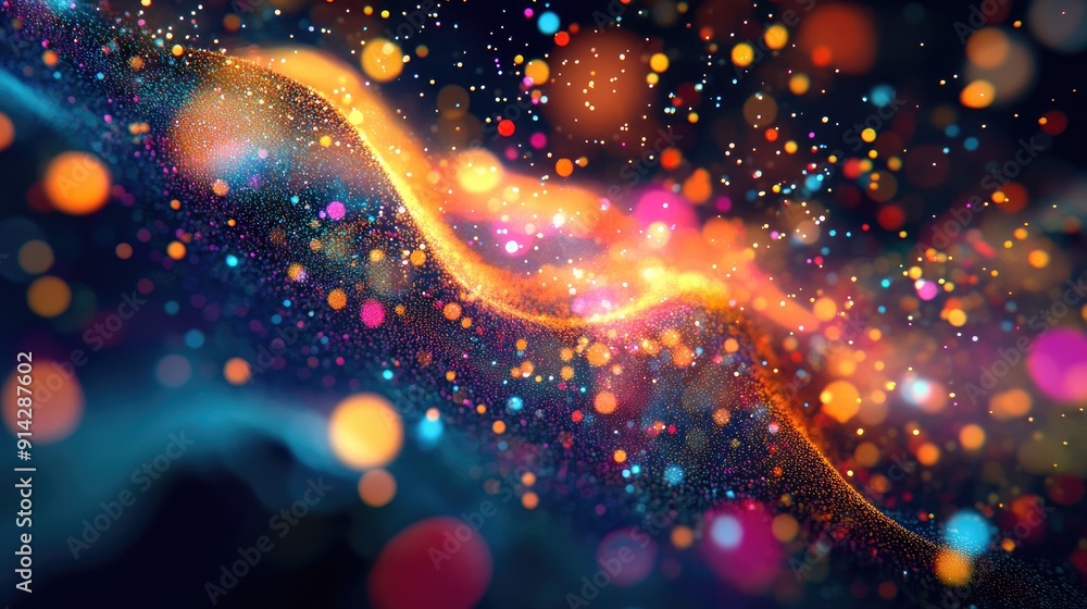 Poster artistic 3d background with colorful particle trails and motion effects, dynamic visual art