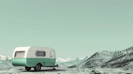 Obraz premium Retro Camper in a Desolate Landscape.